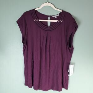 Daniel Rainn Womens Dark Purple Brinn Scoop Neck Pleat Detail Knit Top Size XXL